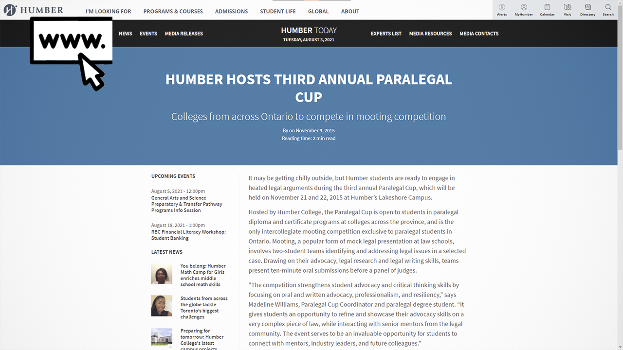 2015 Paralegal Cup, Humber News Article
