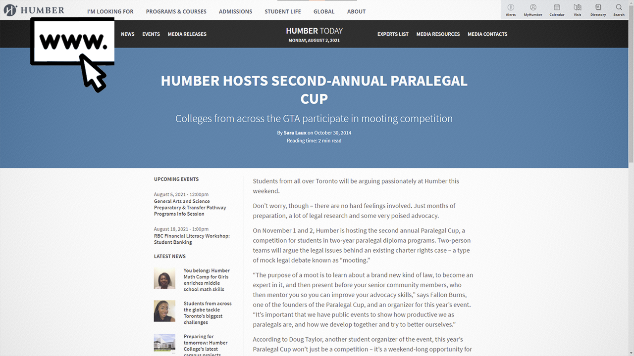 2014 Paralegal Cup, Humber News Article
