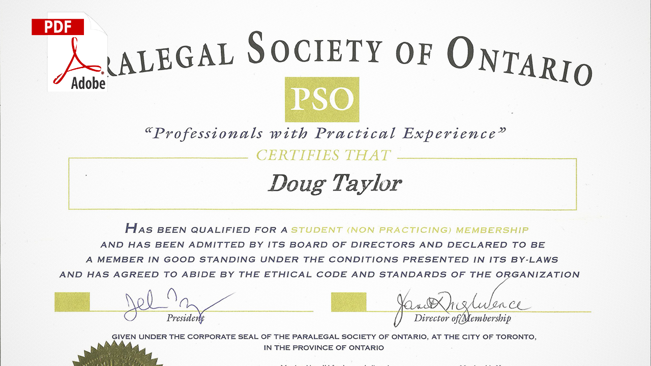 PSO Membership Certificate